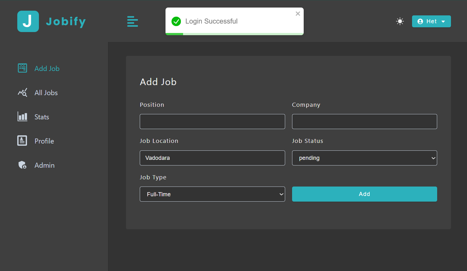 Main Dashboard with Application Overview